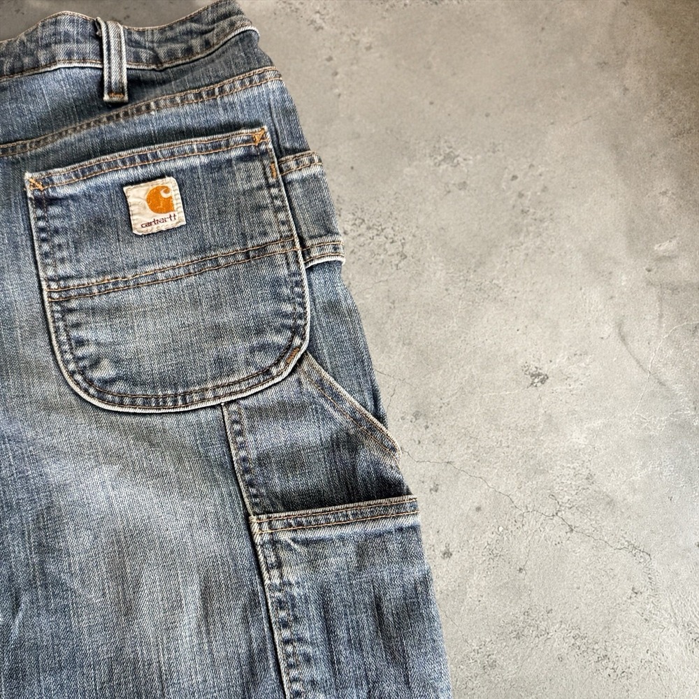 Carhartt Jeans Women 8 Blue WB003‎ Double Knee Carpenter Distressed Raw Hem - Picture 6 of 16